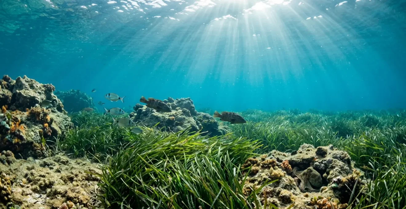 Fondali marini protetti italiani ricchi di biodiversità mediterranea con praterie di posidonia e vita marina