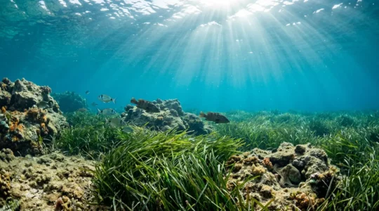 Fondali marini protetti italiani ricchi di biodiversità mediterranea con praterie di posidonia e vita marina