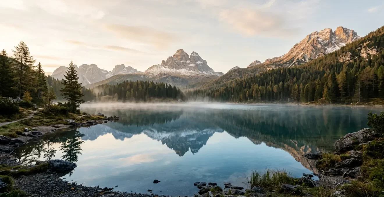 Vista panoramica dei laghi prealpini italiani con riflessi delle montagne nelle acque cristalline