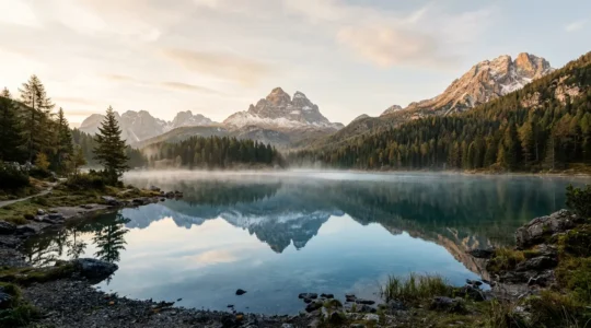 Vista panoramica dei laghi prealpini italiani con riflessi delle montagne nelle acque cristalline