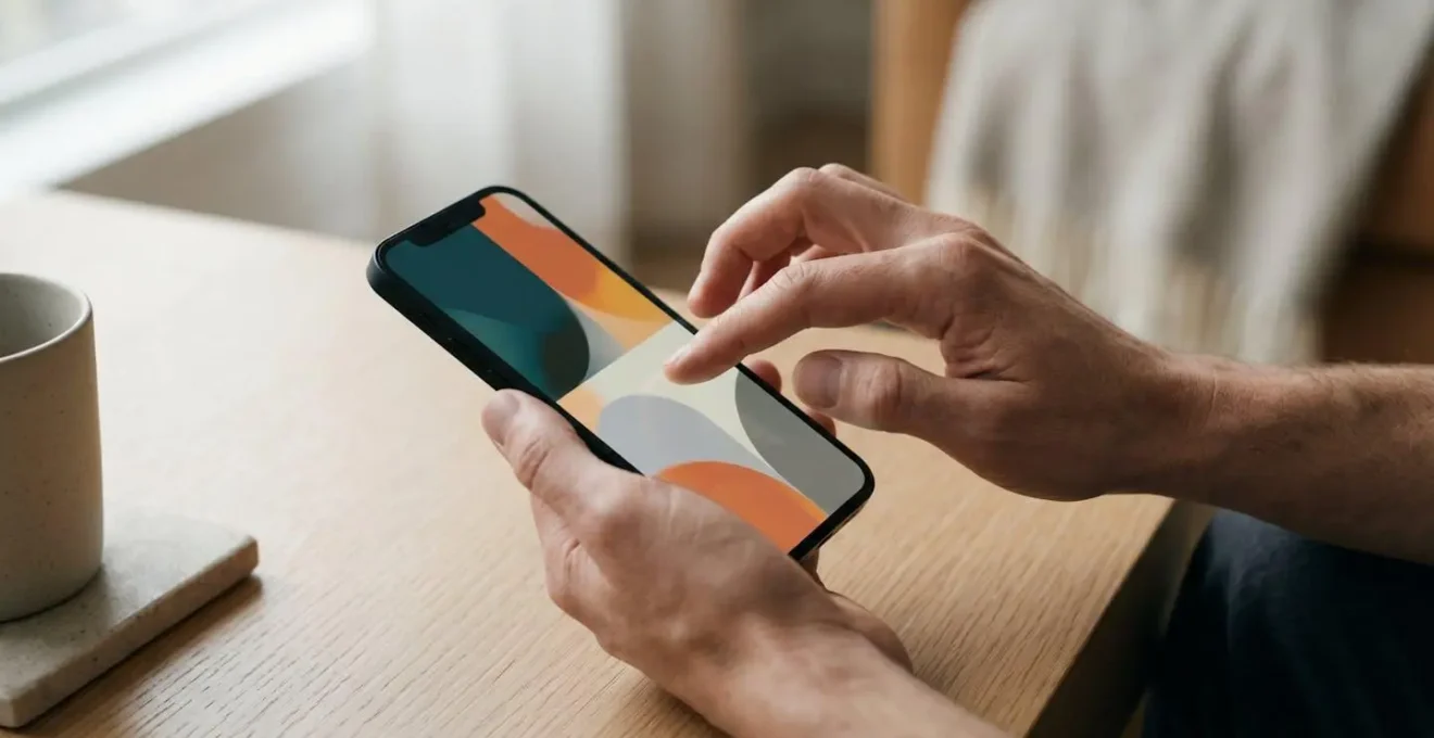 Mano che tiene smartphone con interfaccia di prenotazione museale, luce naturale su superficie neutra